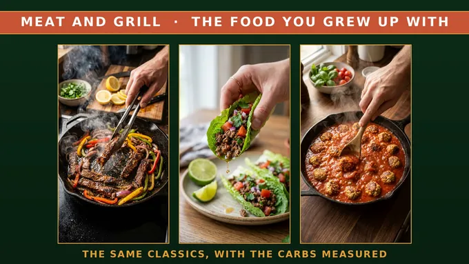 Meat and grill, the food you grew up with: the same classics, with the carbs measured