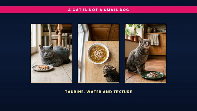 A cat is not a small dog: taurine, water and texture