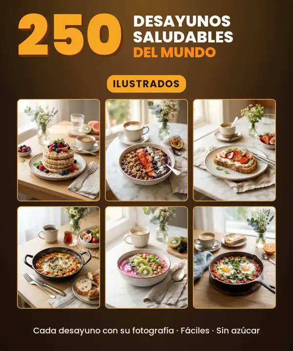 El recetario: 250 recetas de desayunos del mundo ilustradas, 650 páginas, 3 módulos y 5 bonos