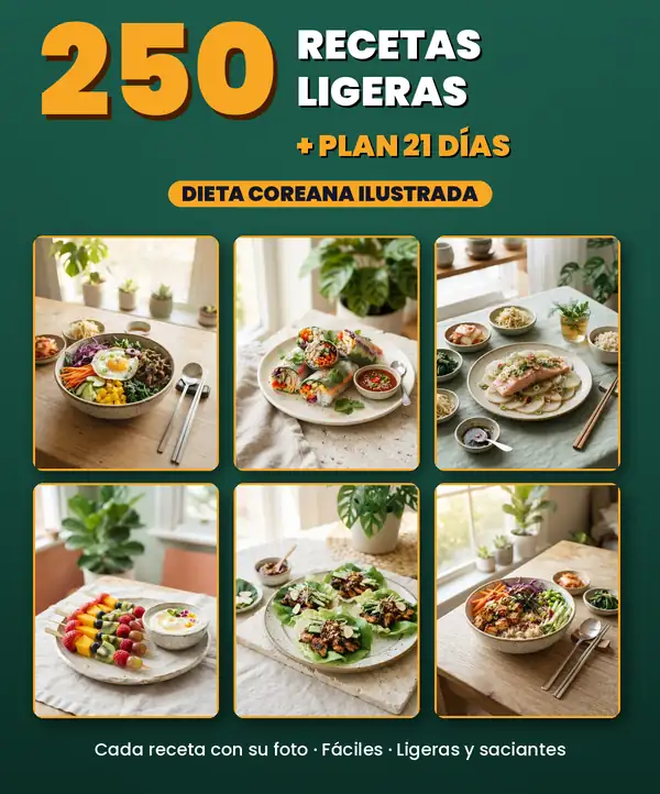 El recetario: 250 recetas de dieta coreana ilustradas, 643 páginas, 3 módulos y 5 bonos