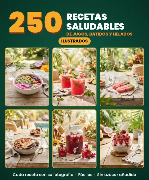 El recetario: 250 recetas de jugos, batidos y helados ilustradas, 650 páginas, 3 módulos y 5 bonos
