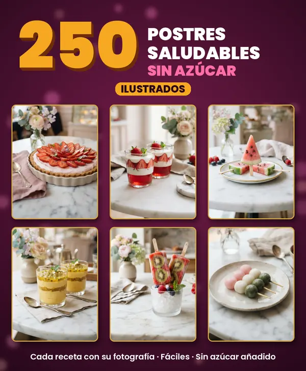 El recetario: 250 recetas de postres sin azúcar ilustradas, 652 páginas, 3 módulos y 5 bonos