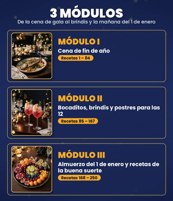 Los 3 módulos del recetario de Año Nuevo