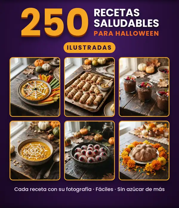 El recetario: 250 recetas saludables de Halloween ilustradas, 658 páginas, 3 módulos y 5 bonos