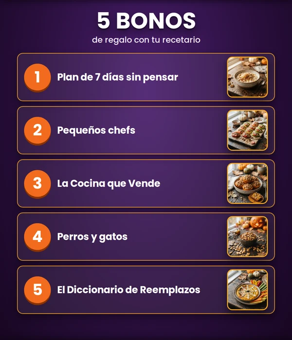 Los 5 bonos de regalo que vienen incluidos con el recetario