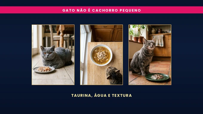 Gato não é cachorro pequeno: taurina, água e textura