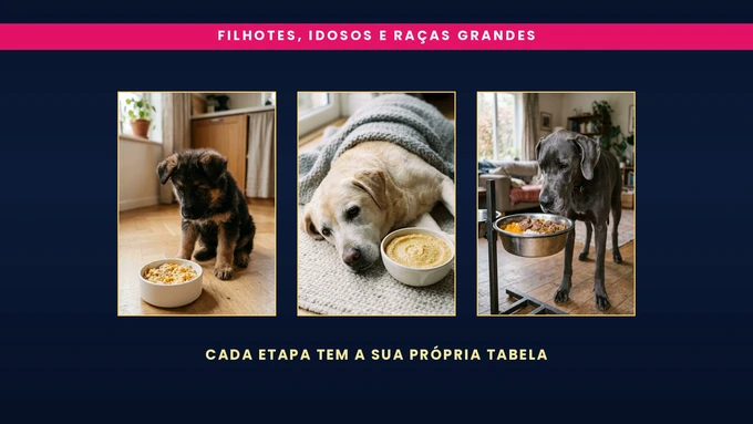 Filhotes, idosos e raças grandes: cada etapa tem a sua própria tabela