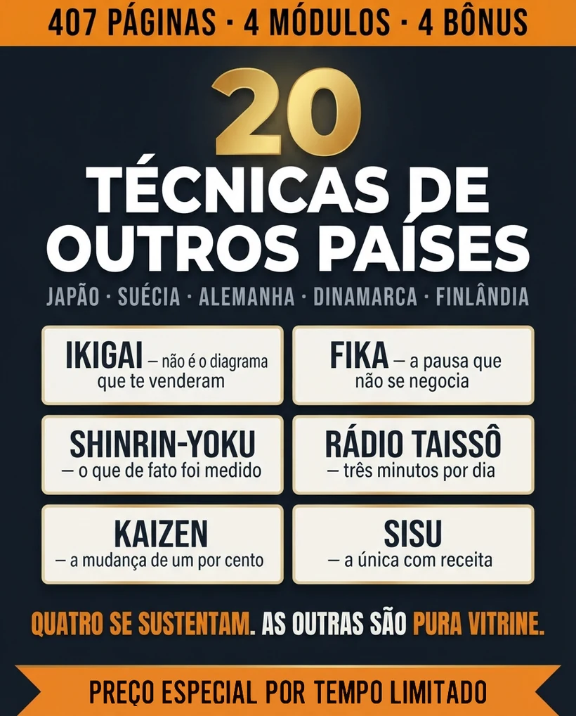 20 técnicas do Japão, Suécia, Alemanha, Dinamarca e Finlândia, investigadas uma por uma