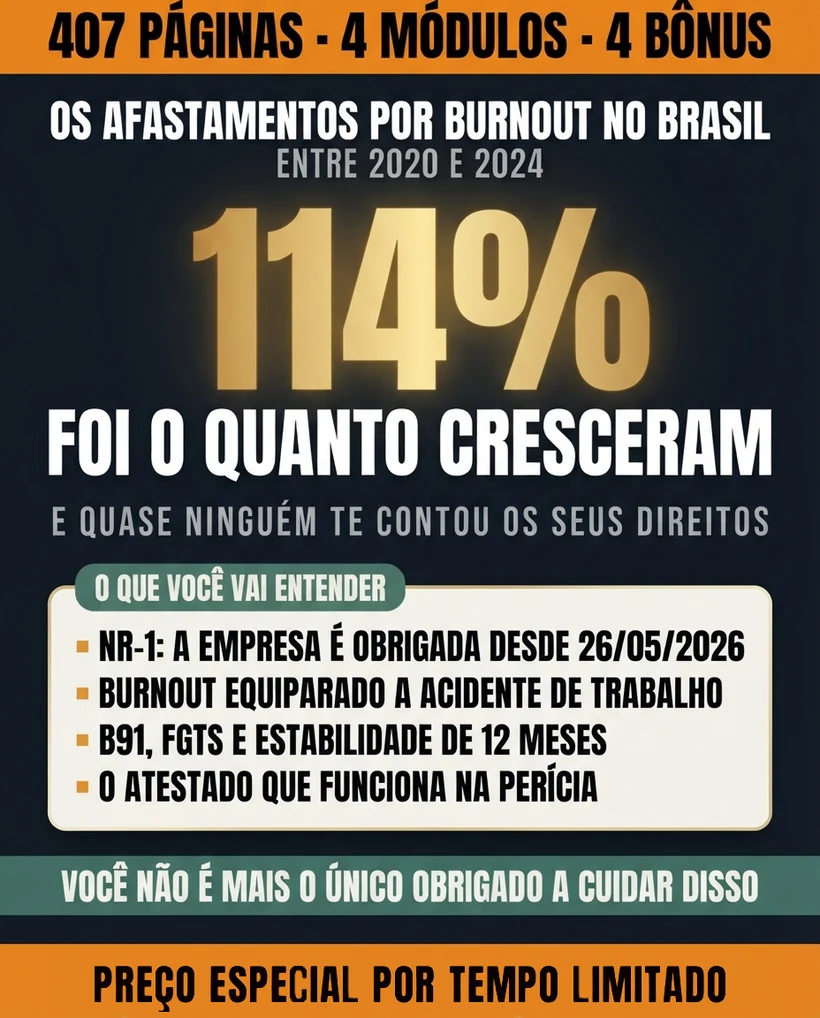 Os afastamentos por burnout no Brasil cresceram 114% entre 2020 e 2024, e o que a NR-1 mudou